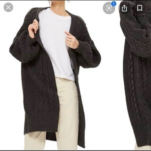 Top Shop Long Front Line Cardigan in dark gray